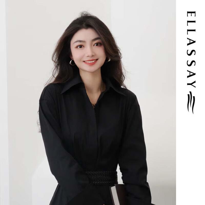 ELLASSAY Women's Elegant A-Line Waisted Shirt Dress