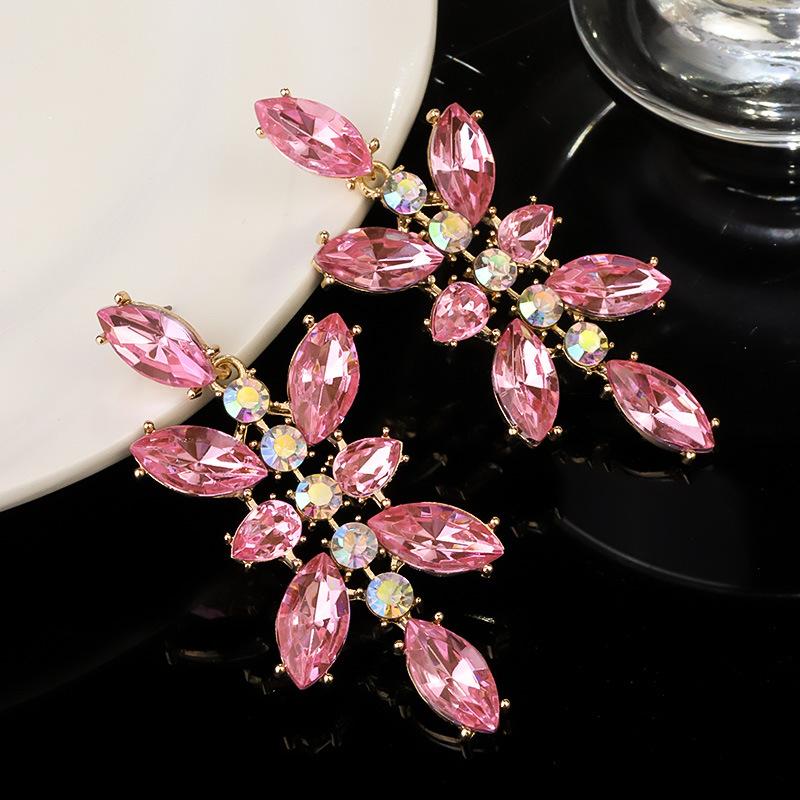 Boucles d'oreilles pendantes Zircon Fleur Colorée pour Femmes, Boucles d'oreilles pendantes Statement pour Fête & Usage Quotidien