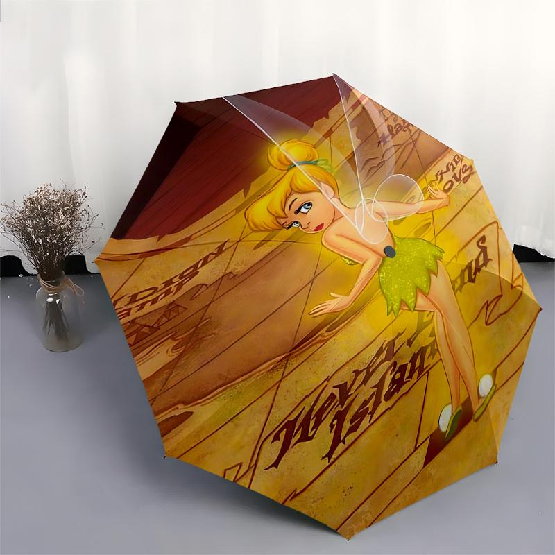Reiseregschirm im Tinkerbell-Design - 8 Rippen, Automatisches Öffnen und Schließen, Tragbares FaltDesign, Kompakter und Stilvoller Regenschirm