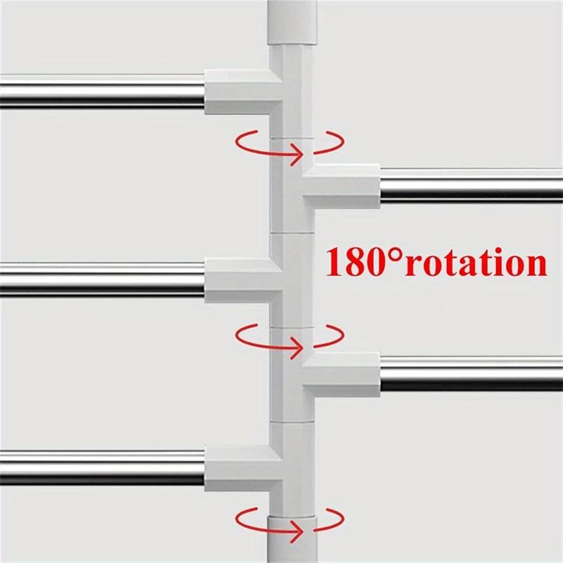 Bathroom Non Perforated Wall Mounted Rotating Towel Rack, 3rd and 5th Floor Hanging Poles, High-quality Stainless Steel Pipes