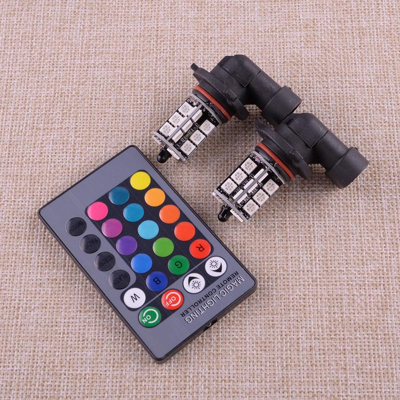 1 Pair Multi-Color H10 9145 9140 HB3 9005 LED Front Driving DRL Fog Light Bulbs With Remote Control