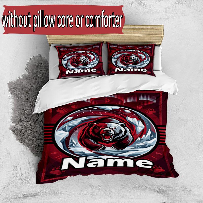 3pcs Duvet Cover Set (1*Duvet Cover + 2*Pillowcase, Without Core), Custom Name North Sydney Bears Pattern Bedding Set, Home Bedroom Decor Gift