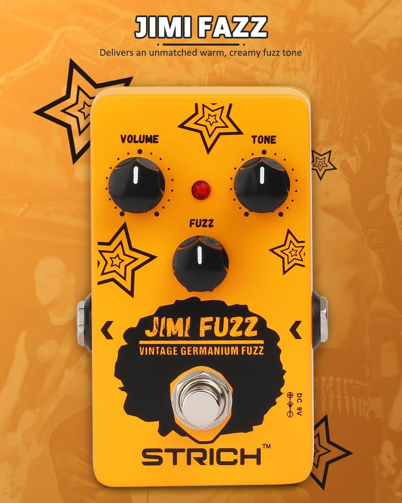 STRICH Jimi Fuzz Guitar Pedal Compact Electric Guitar Mini Fuzz Classic Sound Control True Bypass for Electric Guitar Orange Volume/Tone/Gain