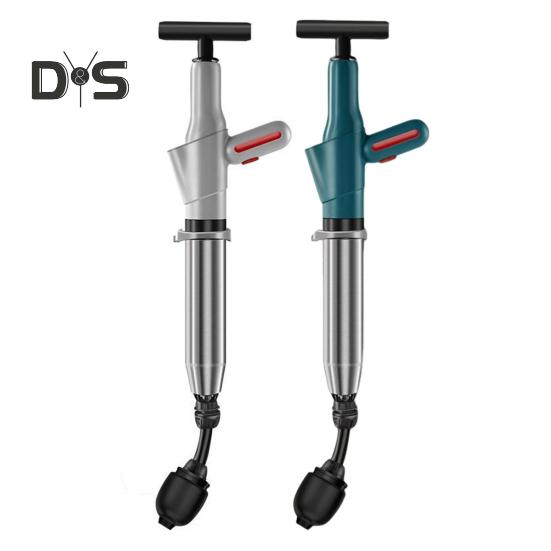 Toilet Plunger Air Pressure Indicator Stainless Steel Drain Clog Remover Tool with 4 Dredge Heads High-Pressure Air Plunger