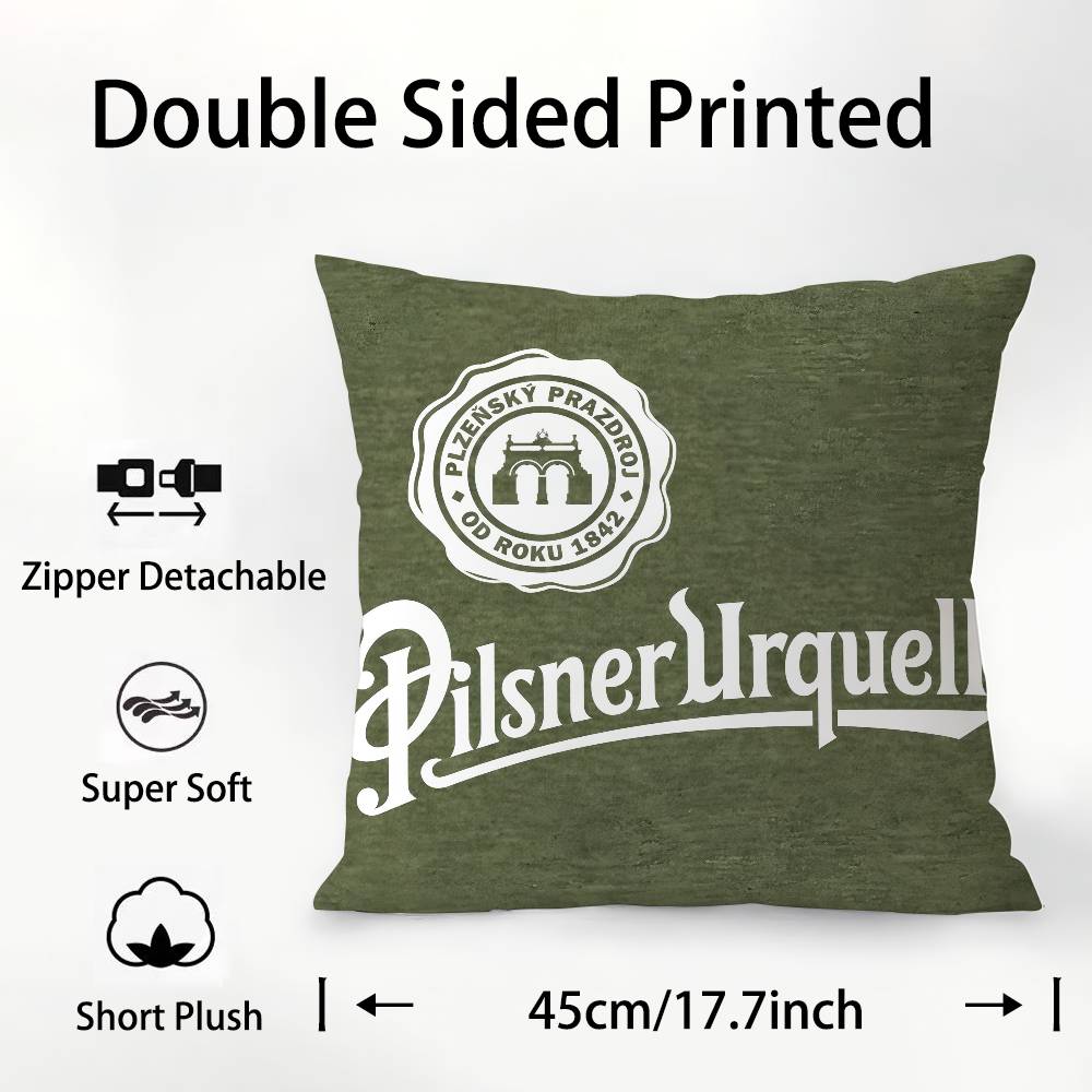 Beer P-Pilsner U-Urquell Pillow Case Square Double‑Sided Print Cushion Case For Sofa Home Bedchamber Decor Gift