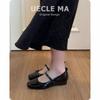 Lambskin~ Single shoes women's flat bow ballet shoes shallow mouth evening shoes black retro Mary Jane shoes