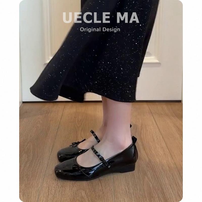 Lammleder~ Einzelne Schuhe Damen flache Schleife Ballerinas flacher Ausschnitt Abendschuhe schwarz Retro Mary Jane Schuhe