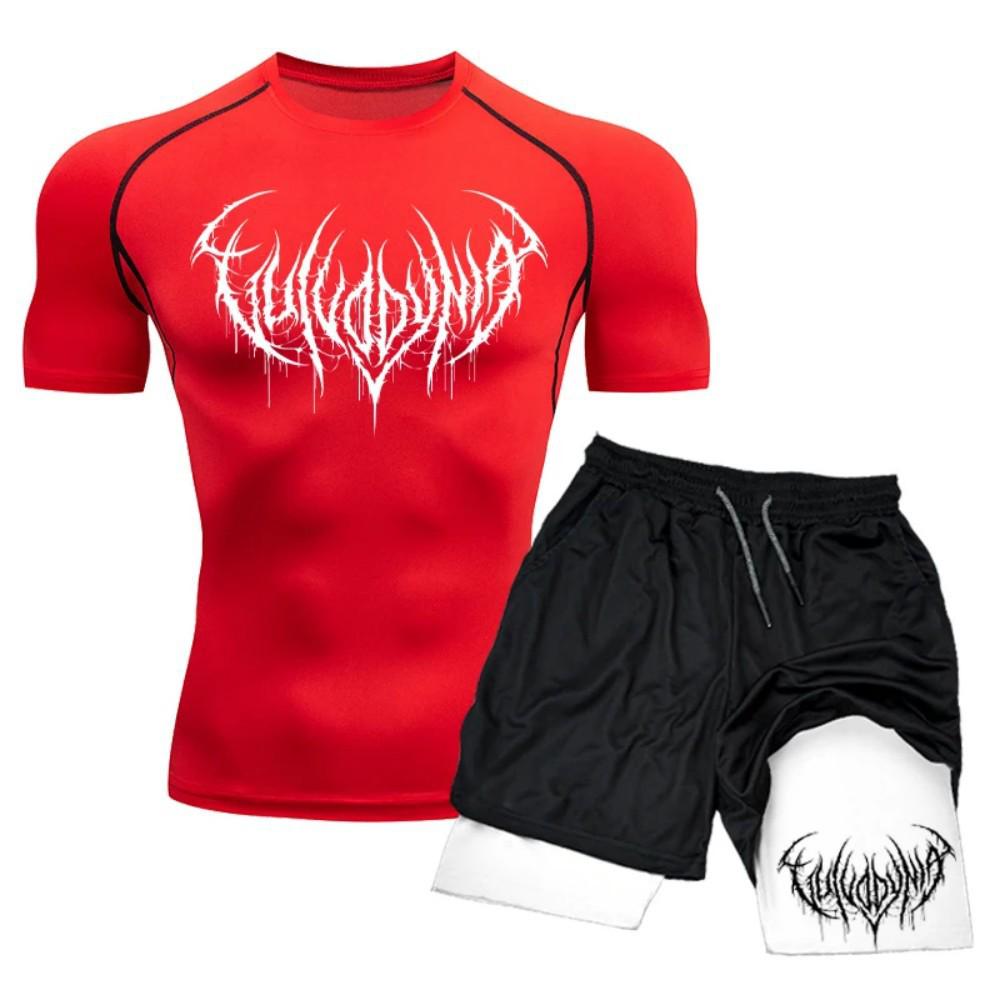 Set T-shirt e Pantaloncini a Compressione ad Asciugatura Rapida da Uomo - Abbigliamento Sportivo per Fitness e Corsa