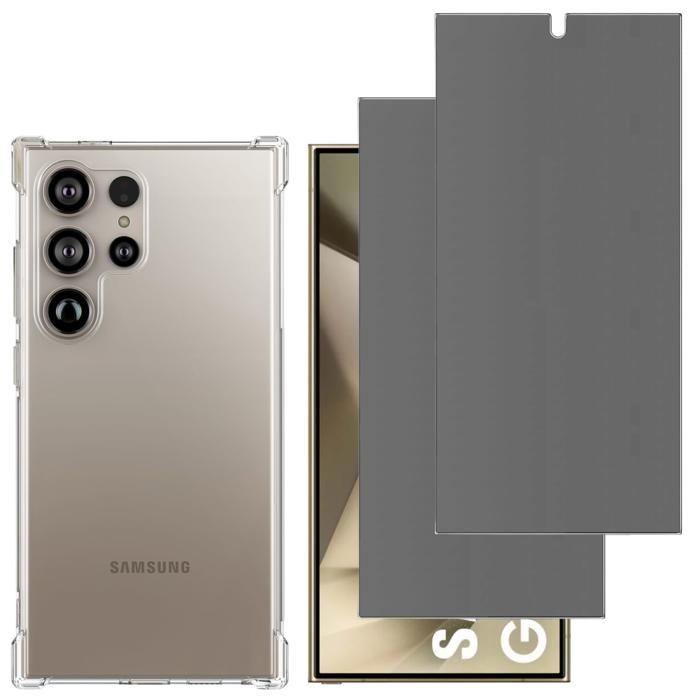 Coque antichoc - Phonillico® - Samsung Galaxy S24 ULTRA - Silicone souple - 2 Verres Trempés - Anti espion