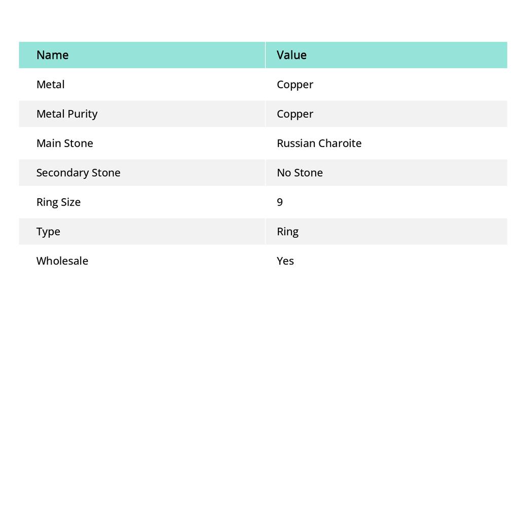 Natural Russian Charoite Gemstone Handmade Copper Jewelry Ring Size 9 D5K87