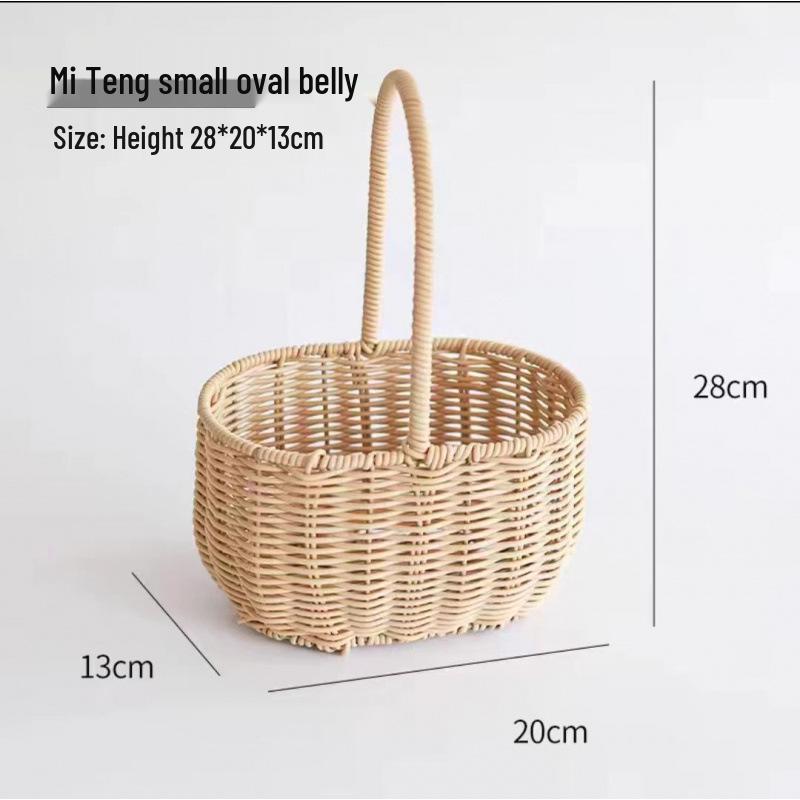 Pastoral-Style Handwoven Rattan Flower Basket - Small Decorative Green Plant Basket