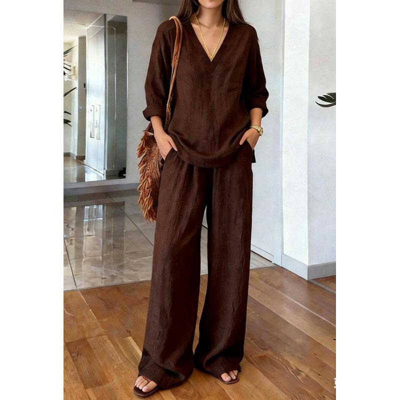 2026 Spring European and American Foreign Trade New Women's Fashion Casual Top Wide-Leg Long Pants Two-Piece Set