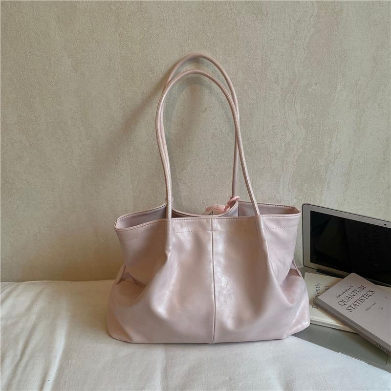 Soft Leather Tote Bag Large Capacity Solid Color Casual Shoulder Bag Minimalist Design For Work Women Lightweight Commut Handbag