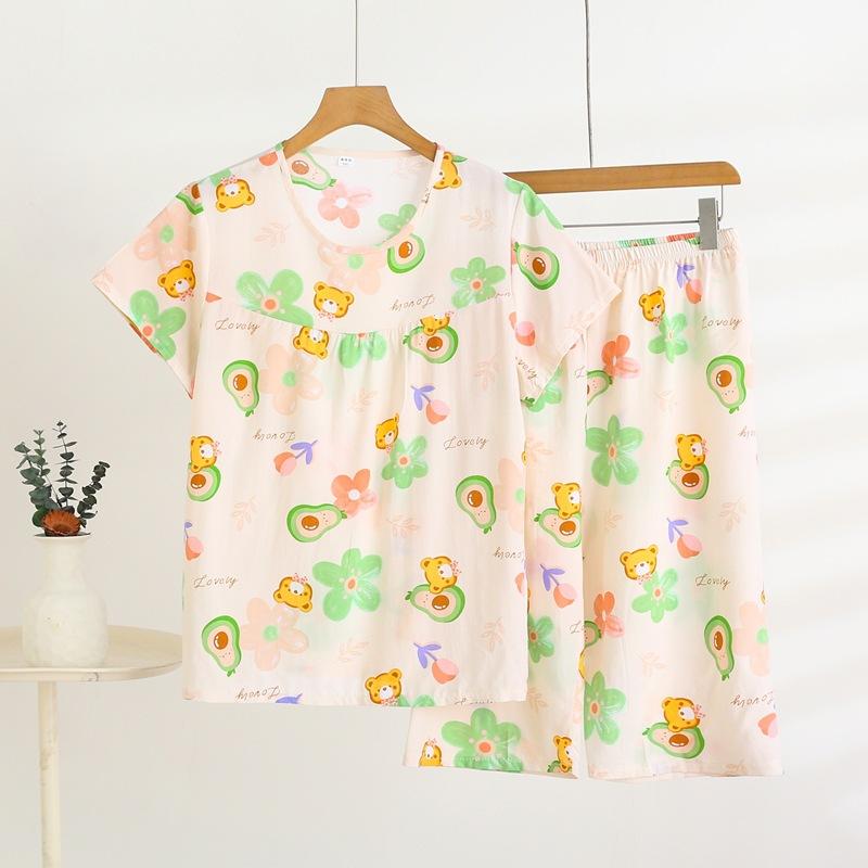Summer Short-sleeved Home Wear Set, Women's Thin Round-neck Top, Shorts, Two-piece Loose Pajamas