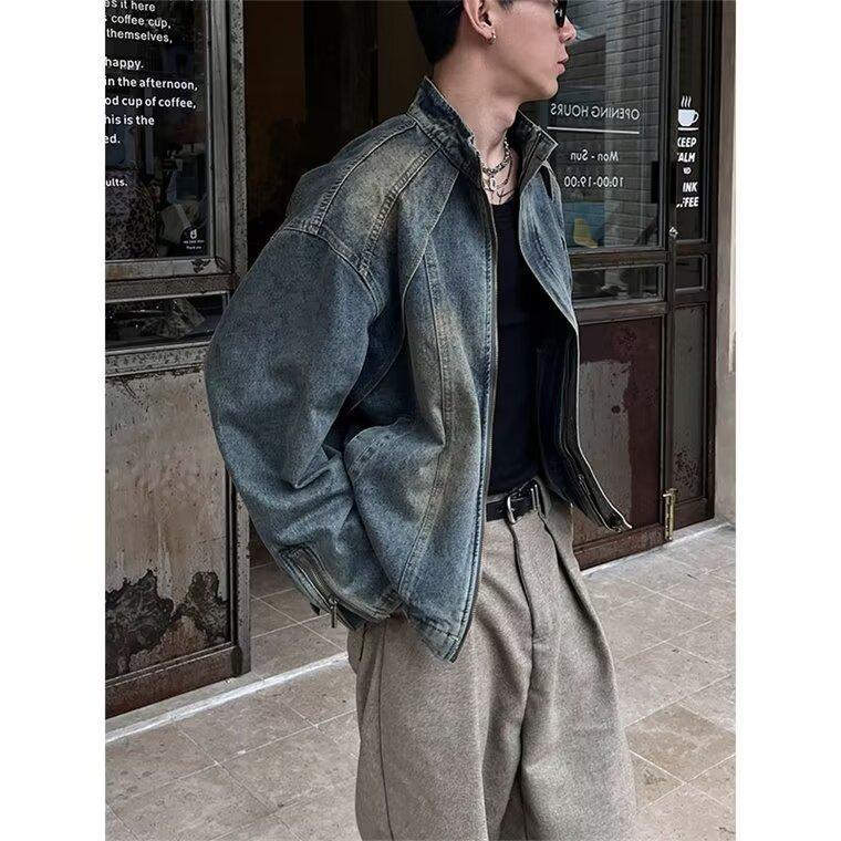 Couples' Retro Patchwork Denim Jacket - Unisex High-End Spring/Autumn Hong Kong Style Coat