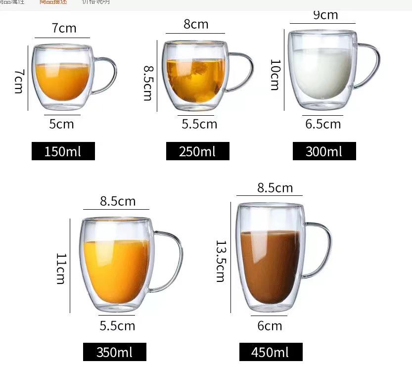 4 Sizes Double Wall Insulated Glass Cup Clear Espresso Coffee Mugs Handmade Beer Mug Tea Milk glass Whiskey Glass Cups Drinkware