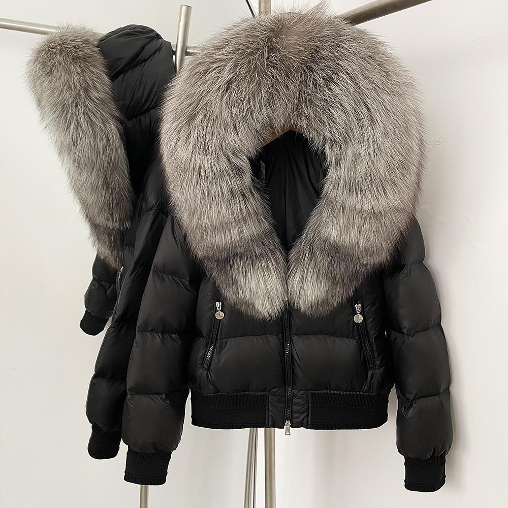 OFTBUY Hooded Thickened Warm Fluffy Puffer Jacket Women New Winter Real Fox Fur Top Clothing Natural Fur White Duck Down Coat