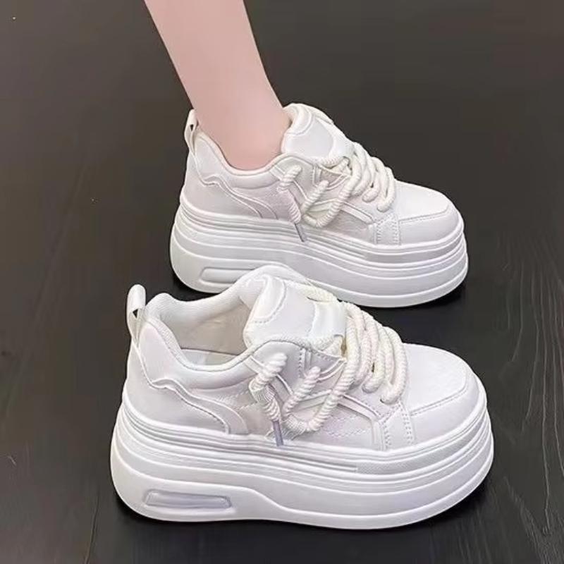 Fashion  Platform Sneakers Women Spring Autumn Round Toe Lace-up Comfort 10CM Thick Bottom Sport Shoe Black White Casual Shoe