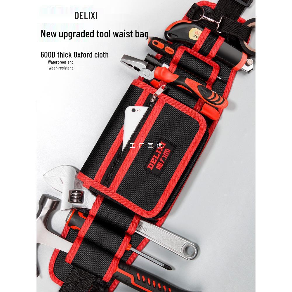 Delixi Durable Multifunctional Tool Waist Bag for Men - Sturdy, Portable Hardware Storage Solution