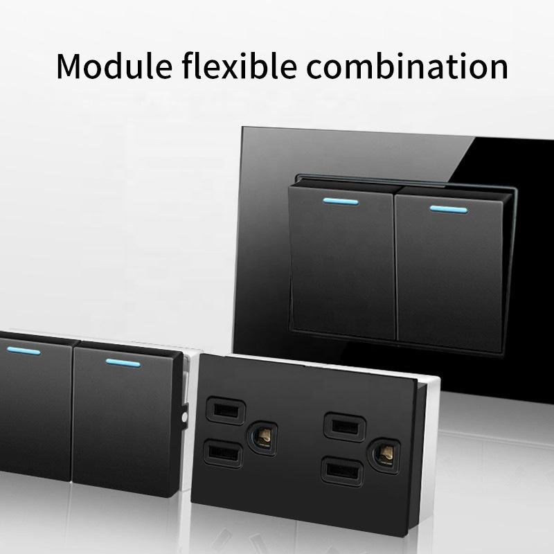 US Double Wall Socket Glass Panel and Switches Plug Universal Electric Power Standard 3pin Outlet Canada