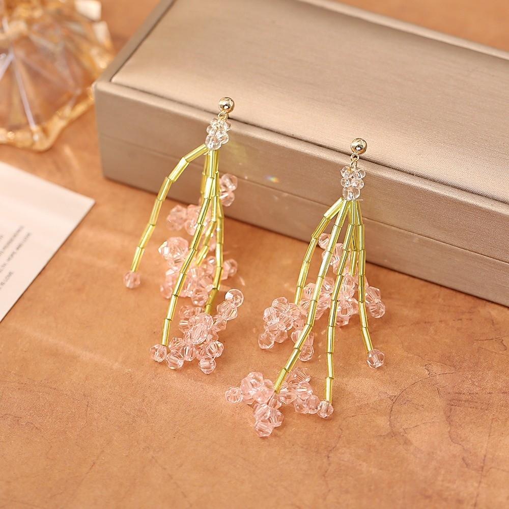 Crystal Flower Holiday Style Earrings Super Fairy Beaded Floral Earrings Beaded Earrings  Women
