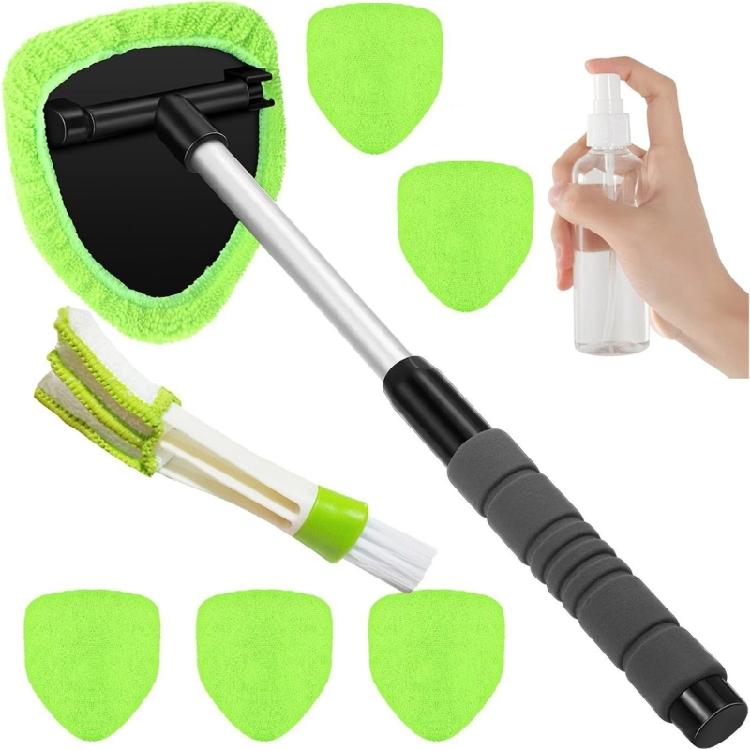 

Windshield Cleaning Set Features Telescoping Rod And 6 Washable Microfiber Cleaning Pad зелений