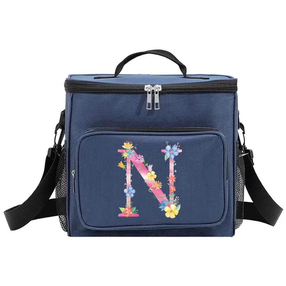 Lunch Box Cooler Organizer Case Thermal Handbag Waterproof Outdoor Travel Shoulder Lunch Bag for Men and Women Pink Pattern