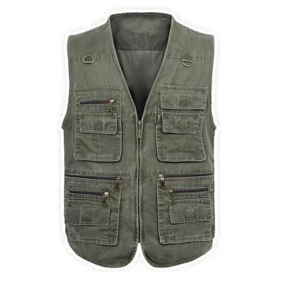 Plus Size Washed Cotton Photography & Fishing Vest - Multi-Pocket, 7X Fat