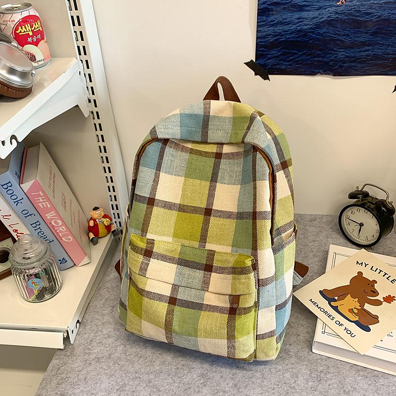 Women Plaid Backpack Campus Student Schoolbag Travel Backpack