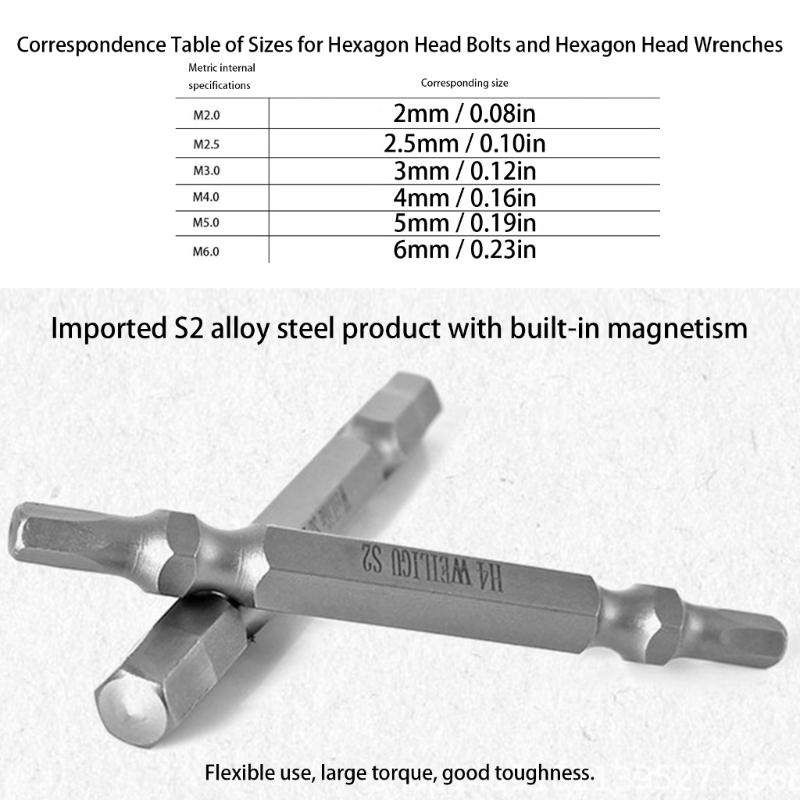 6pcs Double Headed Magnetic Hex Driver Bits Alloy Steel Magnetic Hex Bits For Long Lasting Performances And Efficiency