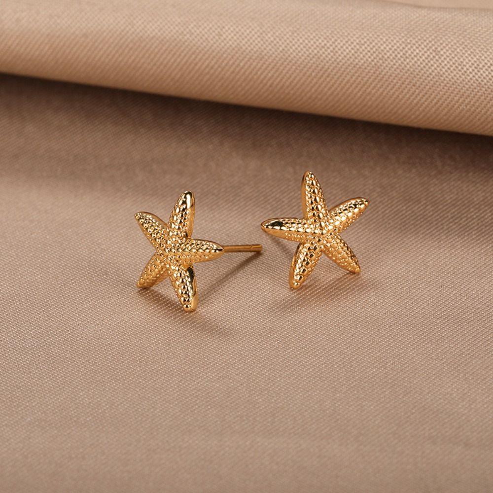 Gold Color Ear Studs Ocean Style Starfish Earrings High Quality Ear Jewelry Gift