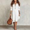Vestido Casual Ligero de Verano para Mujer Holgado Cuello en V Manga Media Dobladillo con Volantes Longitud hasta la Rodilla Comodidad Vestido para el Día a Día