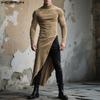 INCERUN Autunno Uomo Dolcevita Manica Lunga Spacchi Alti Tunica Top Pullover