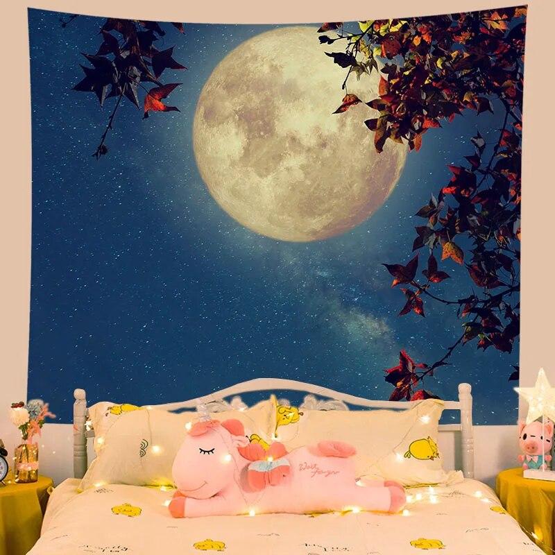 Tapestry Flower Moon Night Home Aesthetics Living Room Wall Decoration Hanging Background Cloth