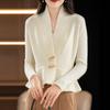 Cappotto Maglione da Donna Scollo a V Manica Lunga Orlo Arricciato Maglione Lavorato a Maglia Tinta Unita Vestibilità Slim Vita Stretta Cardigan Maglione