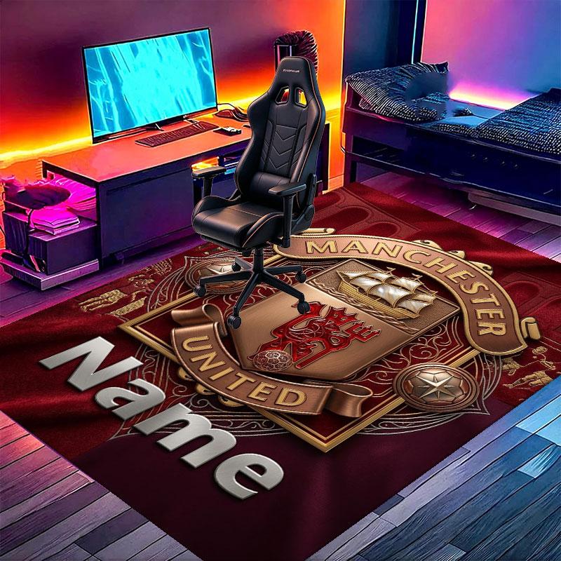 Custom Name Personalized Manchester United Print Carpet, Versatile Home Decor Rug, for Playroom, Apartment, Balcony, Entryway, Hallway Gift