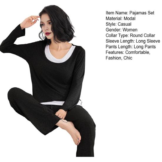 Two Piece Modal Pajamas Set for Women Long Sleeve Top And Pants Sleepwear with Built-in Bra Casual Loungewear Pjs Set