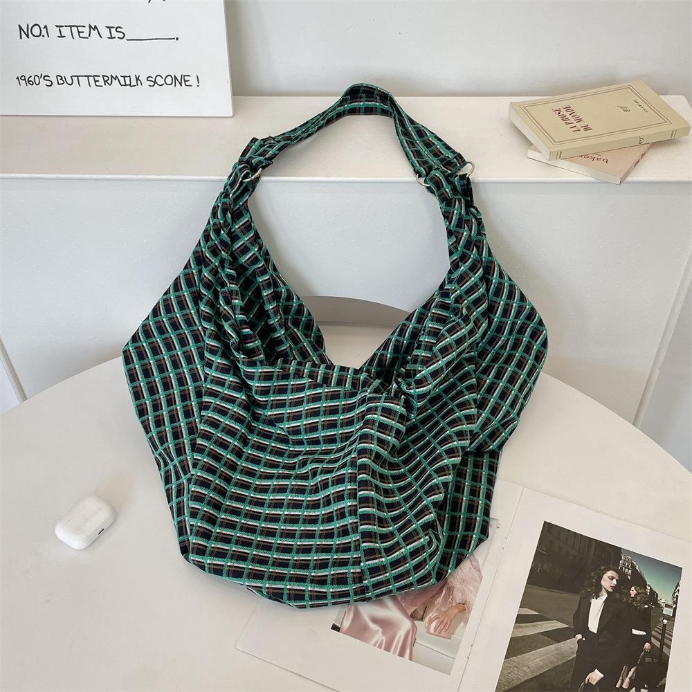 52231 Color Plaid Bag Bag 2025 Large Capacity Casual Lazy Wind One Shoulder Underarm Tote Bag
