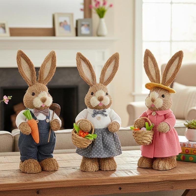 Cute 35Cm Straw Rabbit Woven Rabbit Garden Statue Rabbit Handicraft Home Decor – New Year And Easter Decorations Ornament
