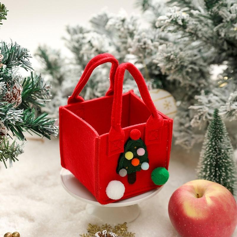 Felt Christmas Storage Bag Portable Handheld Design Organizer For Holiday Apples Gifts And Home Decoration