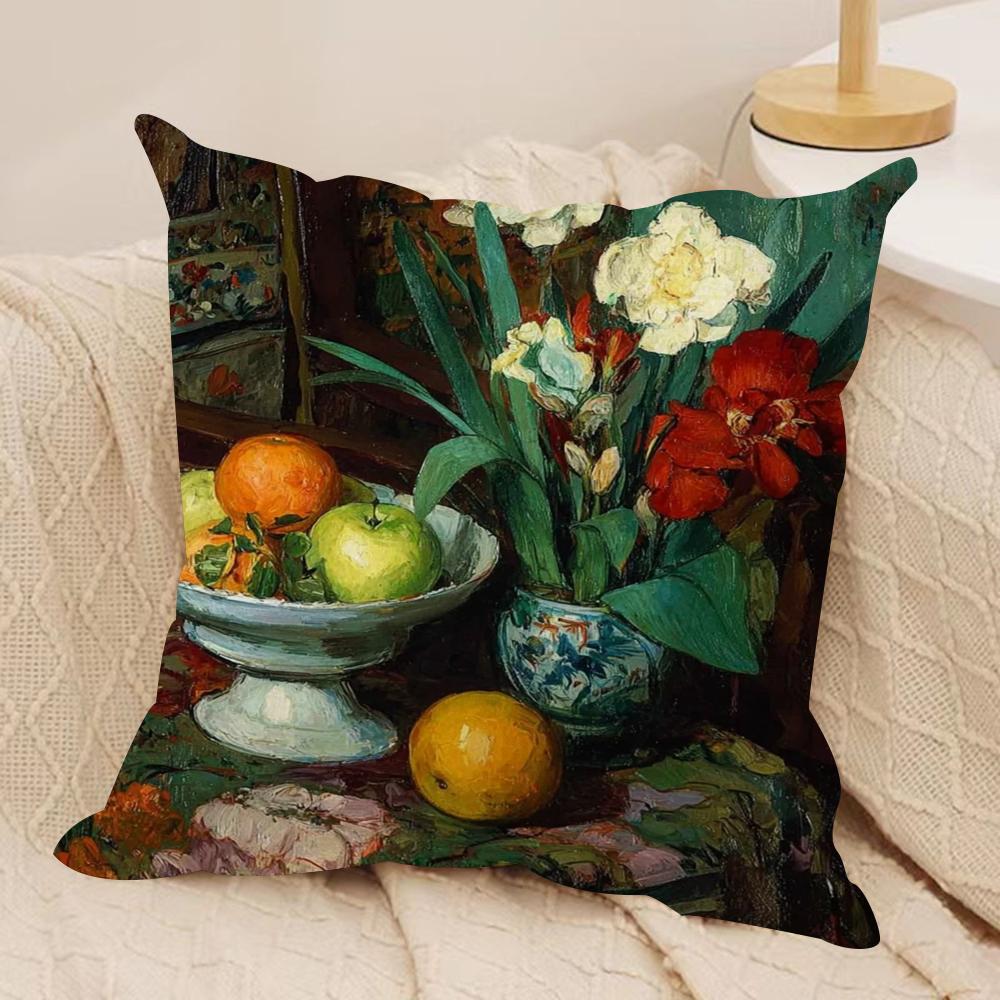 

Vintage Oil Painting Flower Cushion Cover Silky Short Plush DoubleSided Printed Pillow Case for Sofa All SeasonsHome Decor Gift 40x40cm