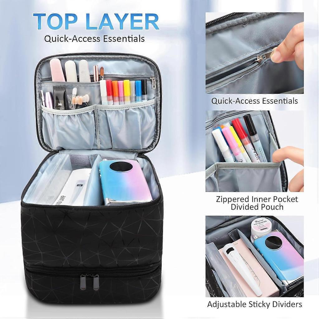 Doppellagige Nagellack-Organizer-Tasche mit UV-Lampenfach, fasst 30 Flaschen, großes Fassungsvermögen
