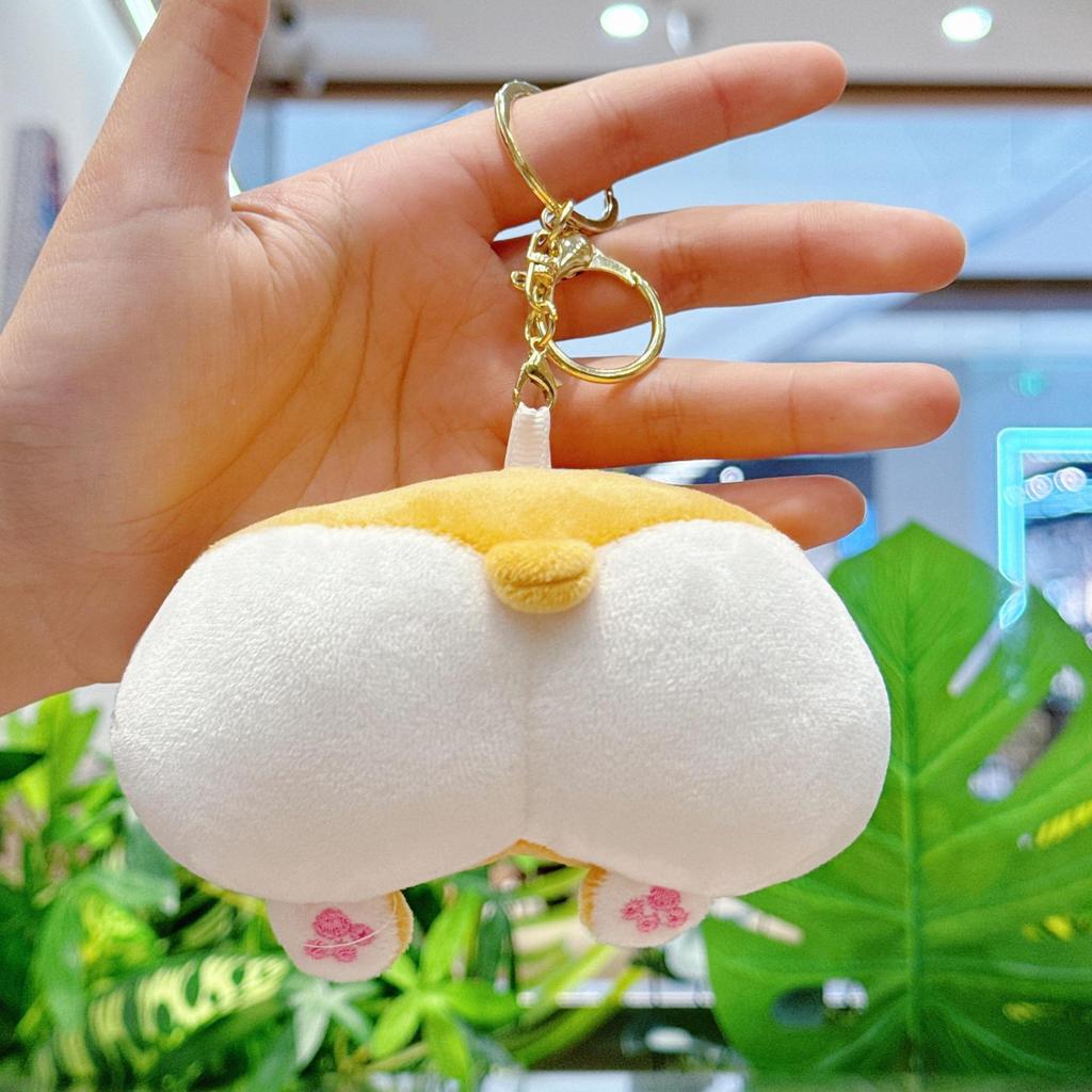 Creative Plush Corgi, Pig, and Cat Butt Keychain Pendant Charm for Women