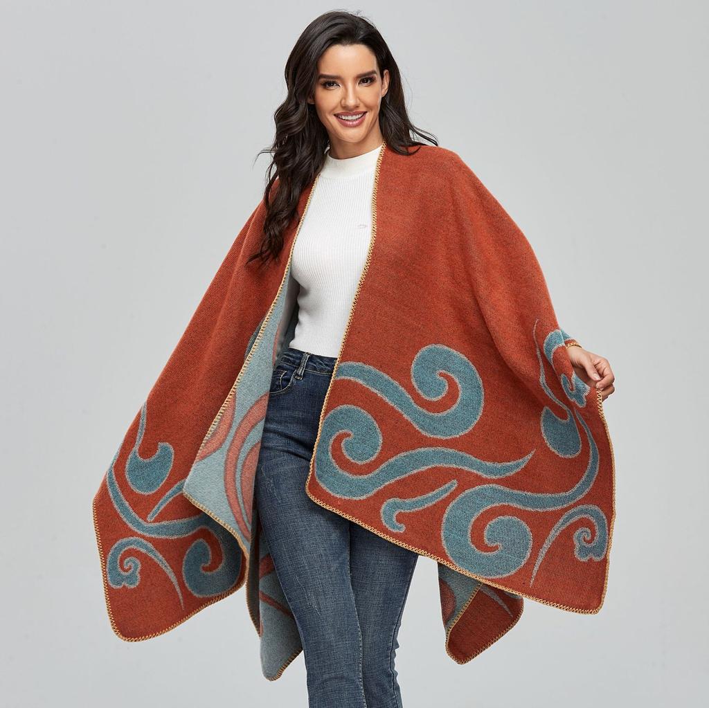 Shawl Women's Autumn and Winter Warmth Imitation Cashmere Cape Scarf Split Fork Fashion Travel Photo Shawl Factory Direct Sales