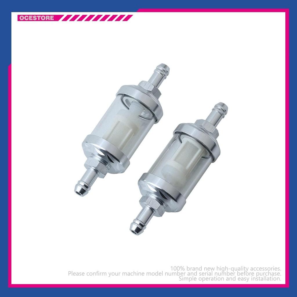 OCESTORE 2pcs Universal 9747 Inline Fuel Filter With Chrome Hose Barb With Clear View Glass 5/16 inch (Silver)