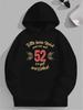 52nd Birthday Plus Size Hoodie - Black Casual Loose Fit Long Sleeve Sweatshirt with Geometric Pattern