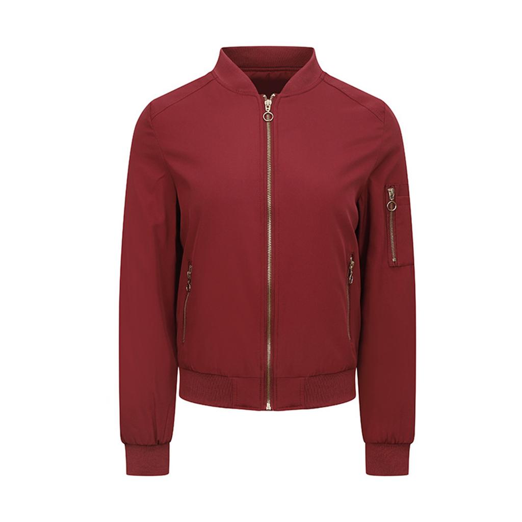 Women's Casual Fashion Solid Color Zipper Stand Up Collar Jacket