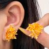 Gold-Plated Peony Flower Stud Earrings - Vintage Light Luxury Style for Women