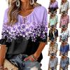 Women's Retro Floral Print Ruffle Three-Quarter Sleeve Blouse with Tie Neck