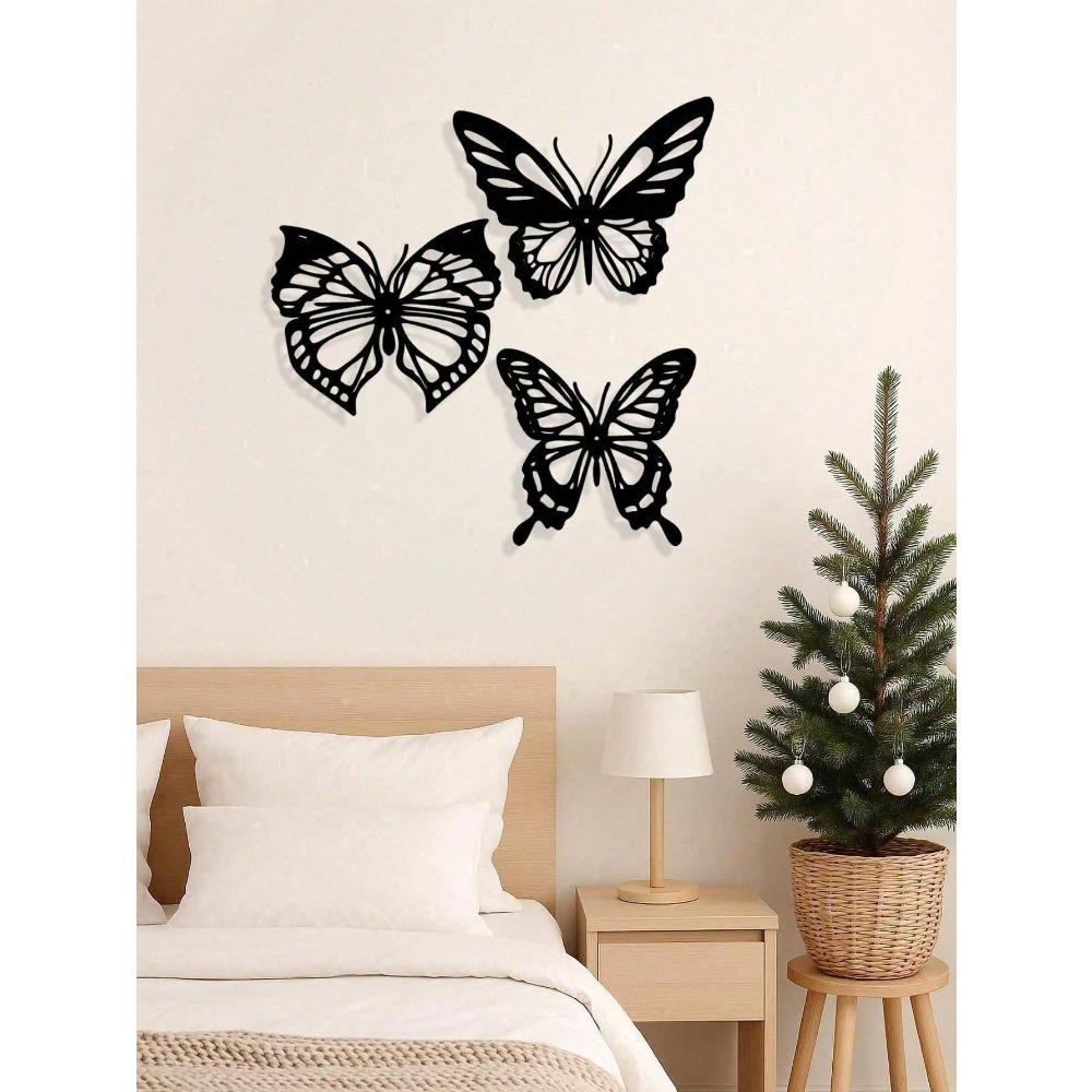 3-Piece Metal Butterfly Wall Art Set Minimalist Vintage Home Decor Waterproof Rustproof Easy Hang Living Room Bedroom Gift for Women